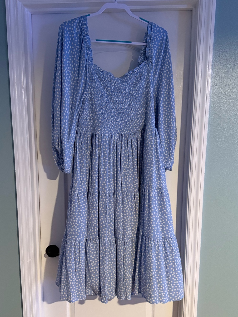 torrid Light Blue Polka Dot Tiered Midi Dress